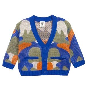 NEW Stem | Nordstrom Abstract Camo Print Cardigan Blue 3 Months Quirky Kidcore